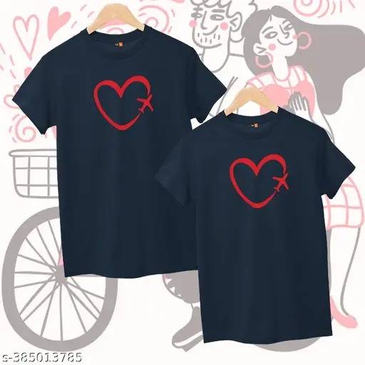 Red Heart Airplane Graphic Printed T-Shirt – Navy Blue Cotton Round Neck  Tee Perfect Anniversary Valentine's Day Gift Trendy Urban Chic  Fashion