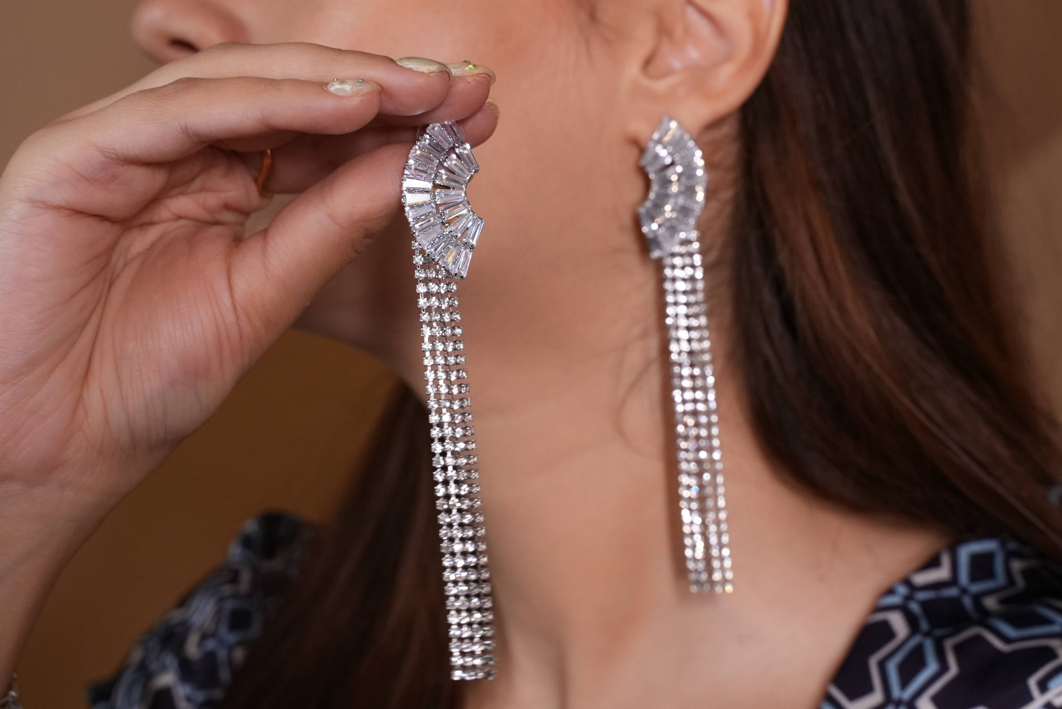 Arch Crystal Dangler Earrings Long Tassel Drop Earrings with