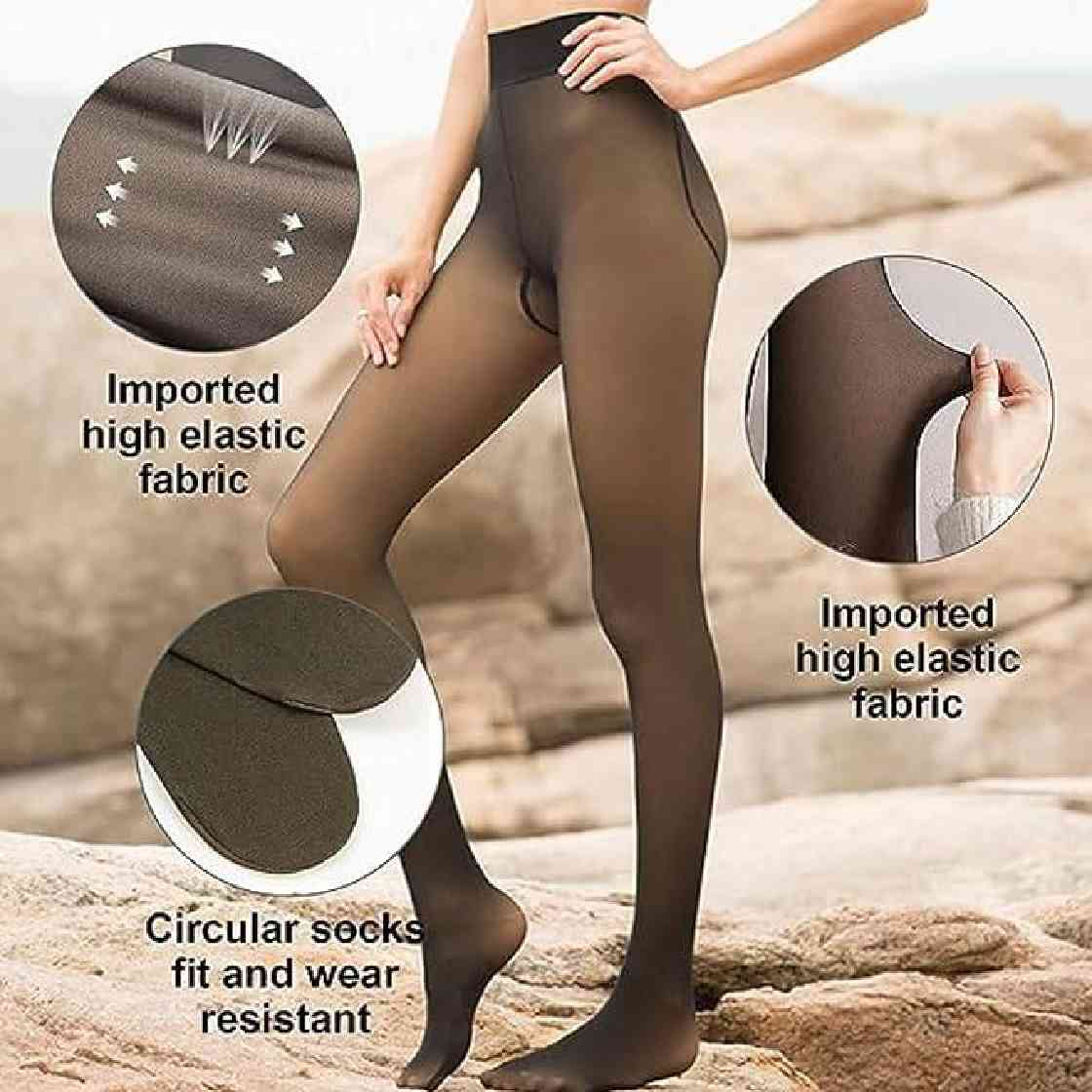 Women's Thigh-High Fleece Leggings – Winter Warmth Stretchable Comfort  (Black, Waist Size: 26-34 Inch)