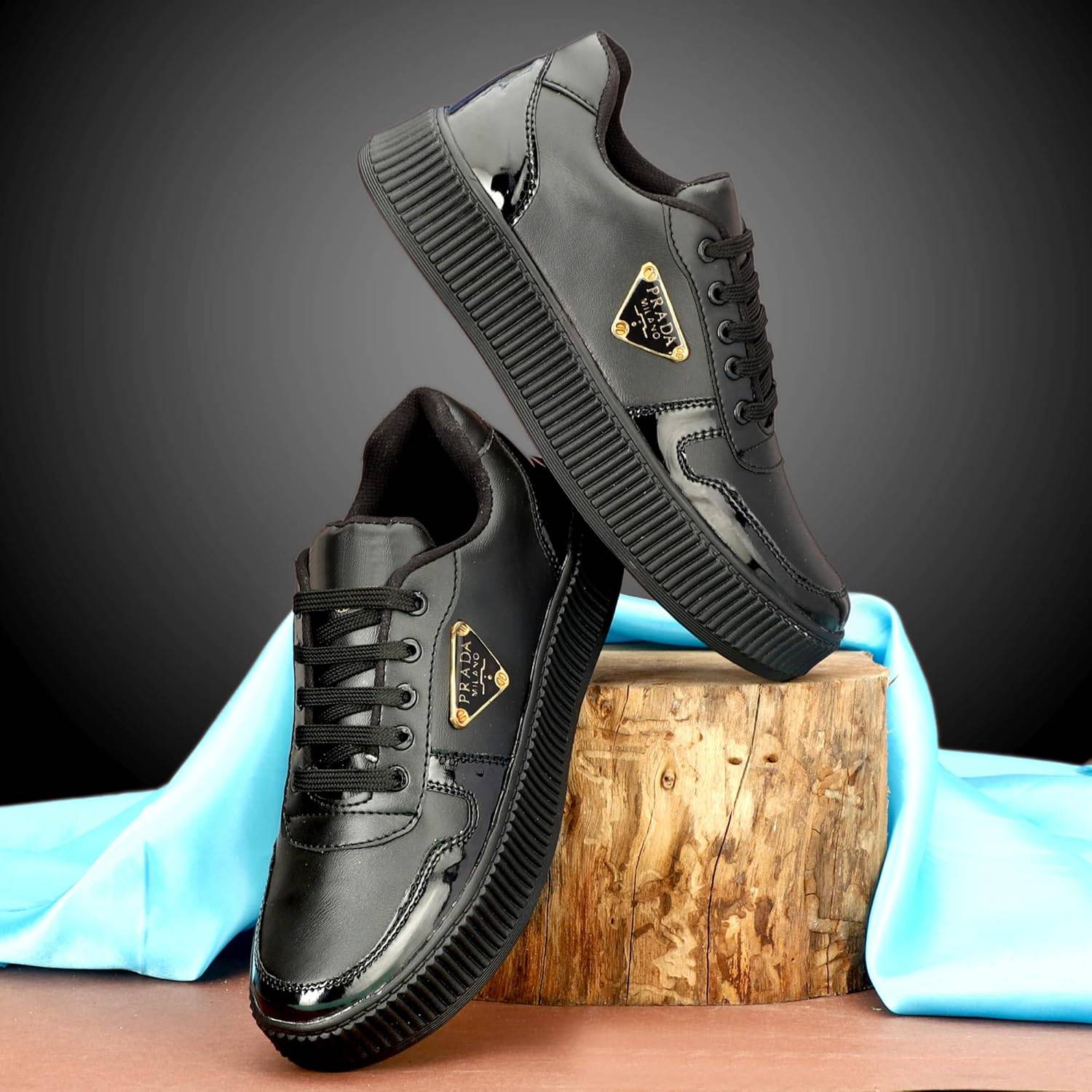 Prada Milano All-Black Creeper Sneakers | Luxury Platform 