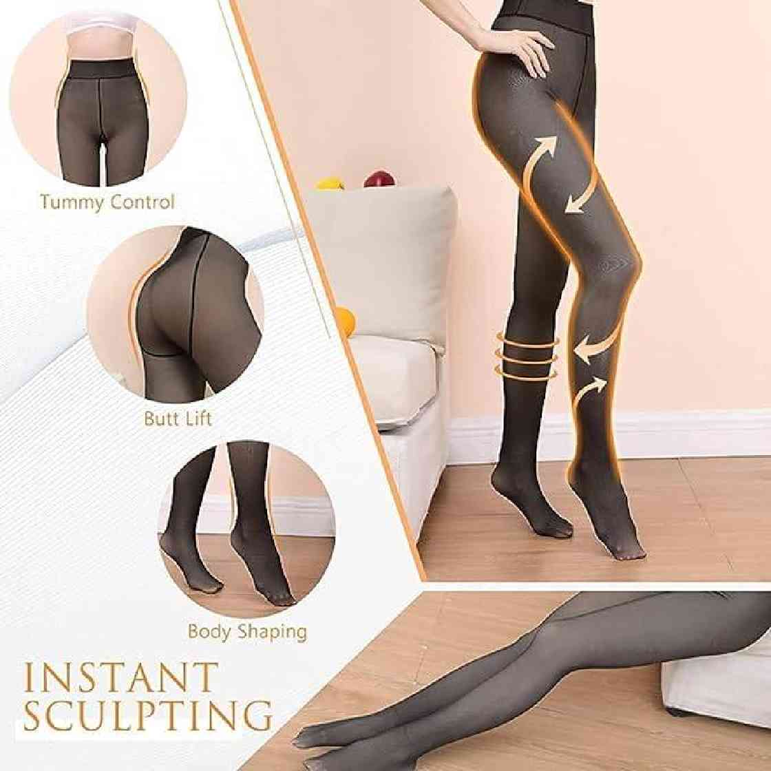 Women's Thigh-High Fleece Leggings – Winter Warmth Stretchable Comfort  (Black, Waist Size: 26-34 Inch)